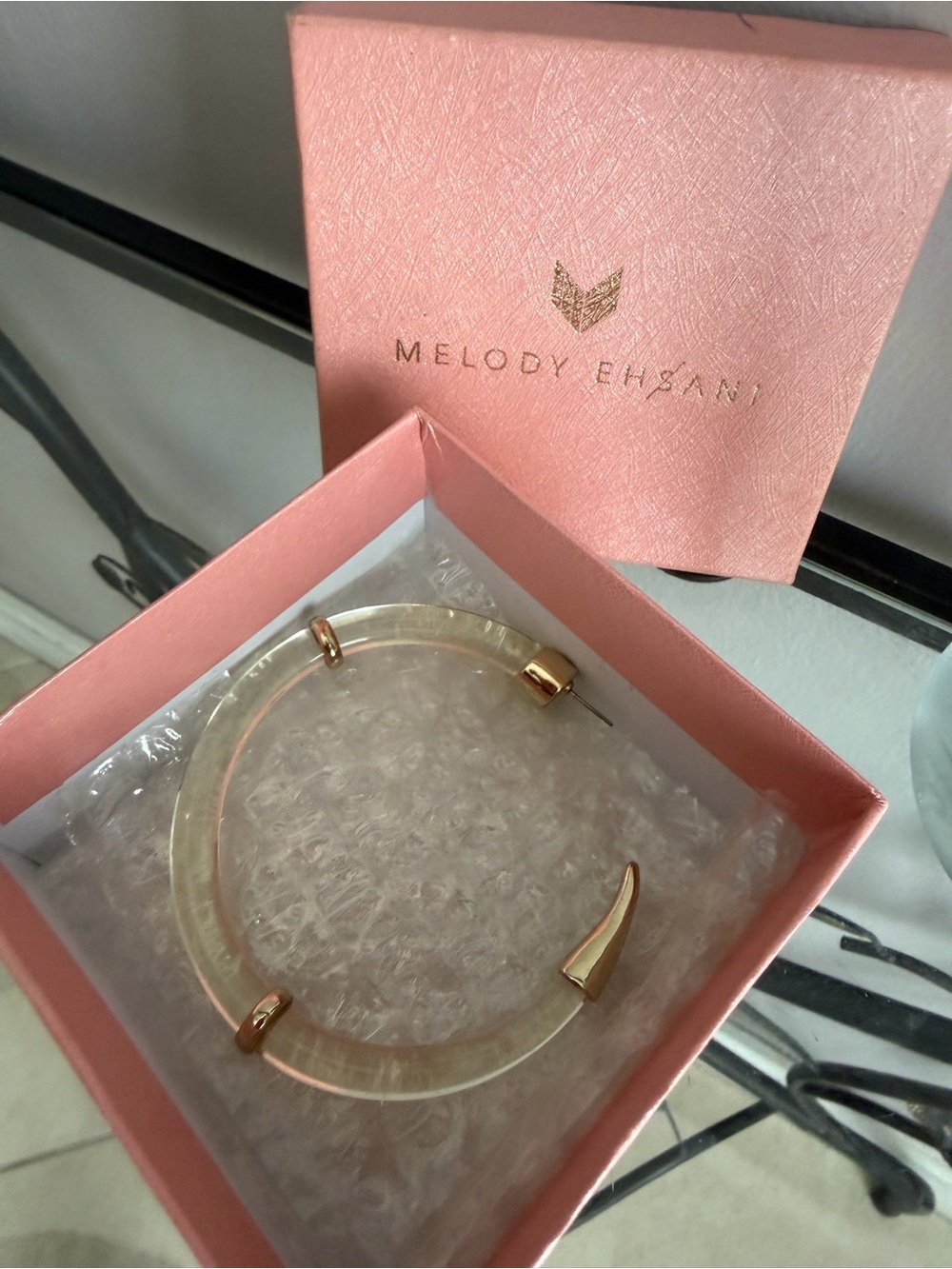 Melody Ehsani Pink Resin and Gold-Tone Hoop Earring